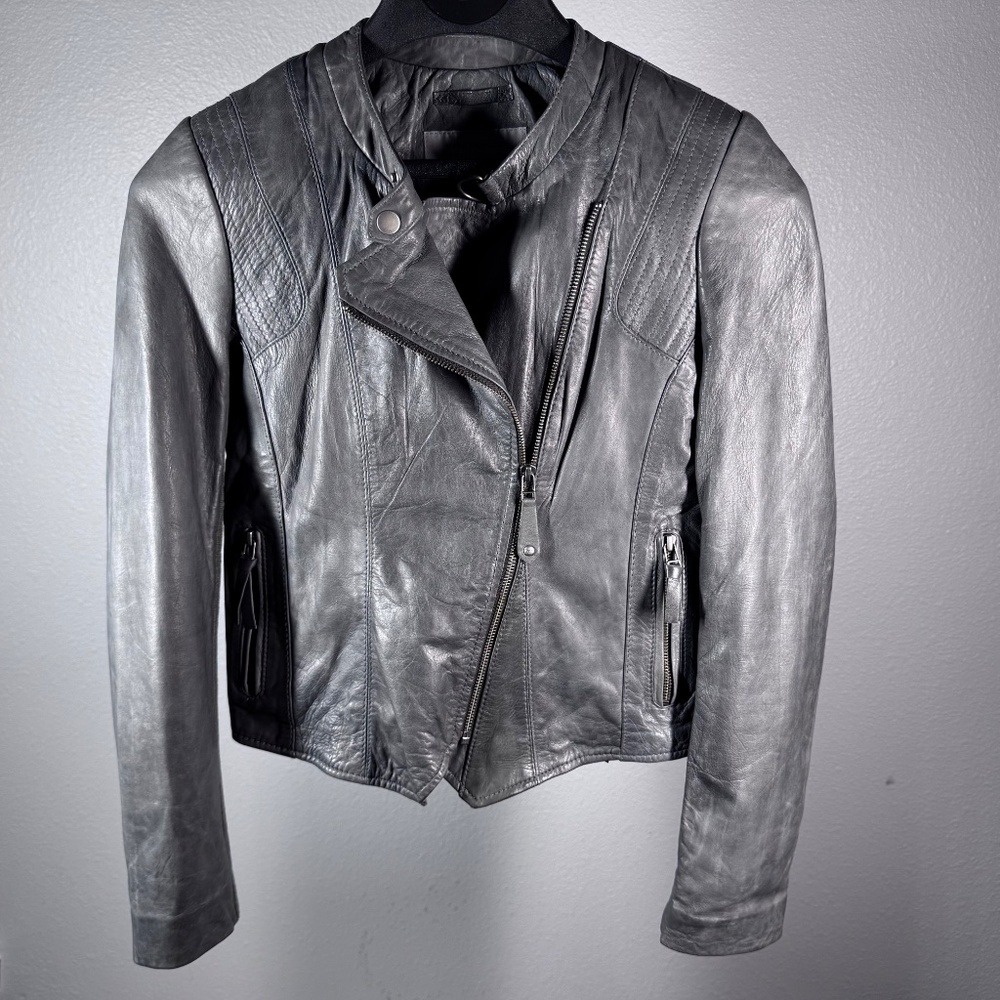 Marc New York Andrew Marc Lambskin Moto Jacket – Asymmetrical Zip & Many Details